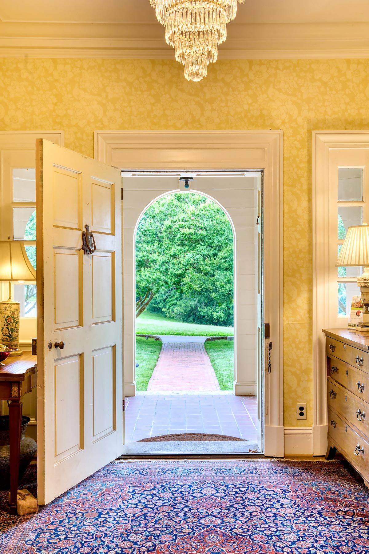 Open front door from interior view at Hornsby House Inn